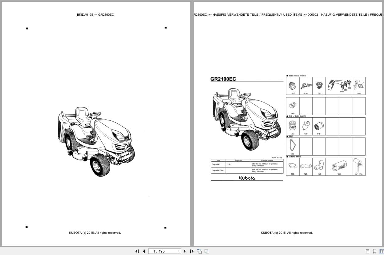 Kubota Tractor GR2100EC Parts Catalog EN DE (1)