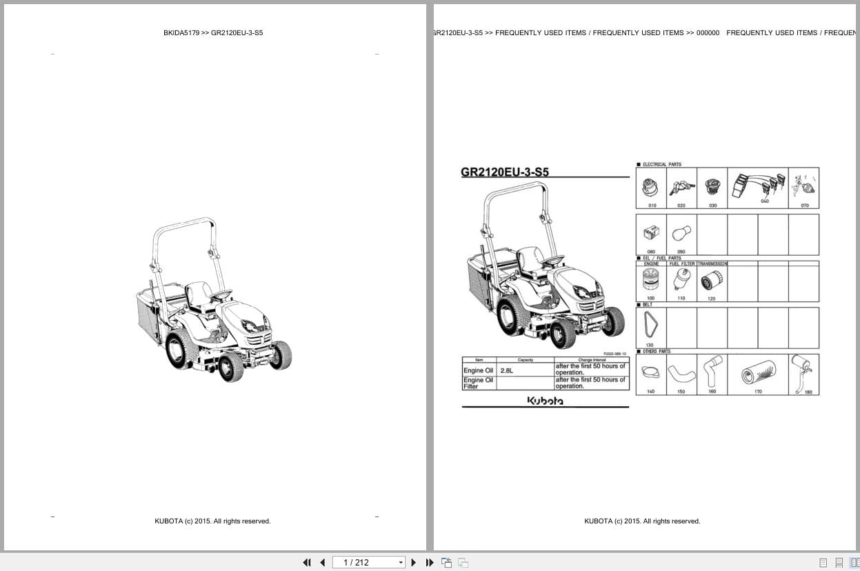 Kubota Tractor GR2120EU 3 S5 Parts Catalog EN DE (1)