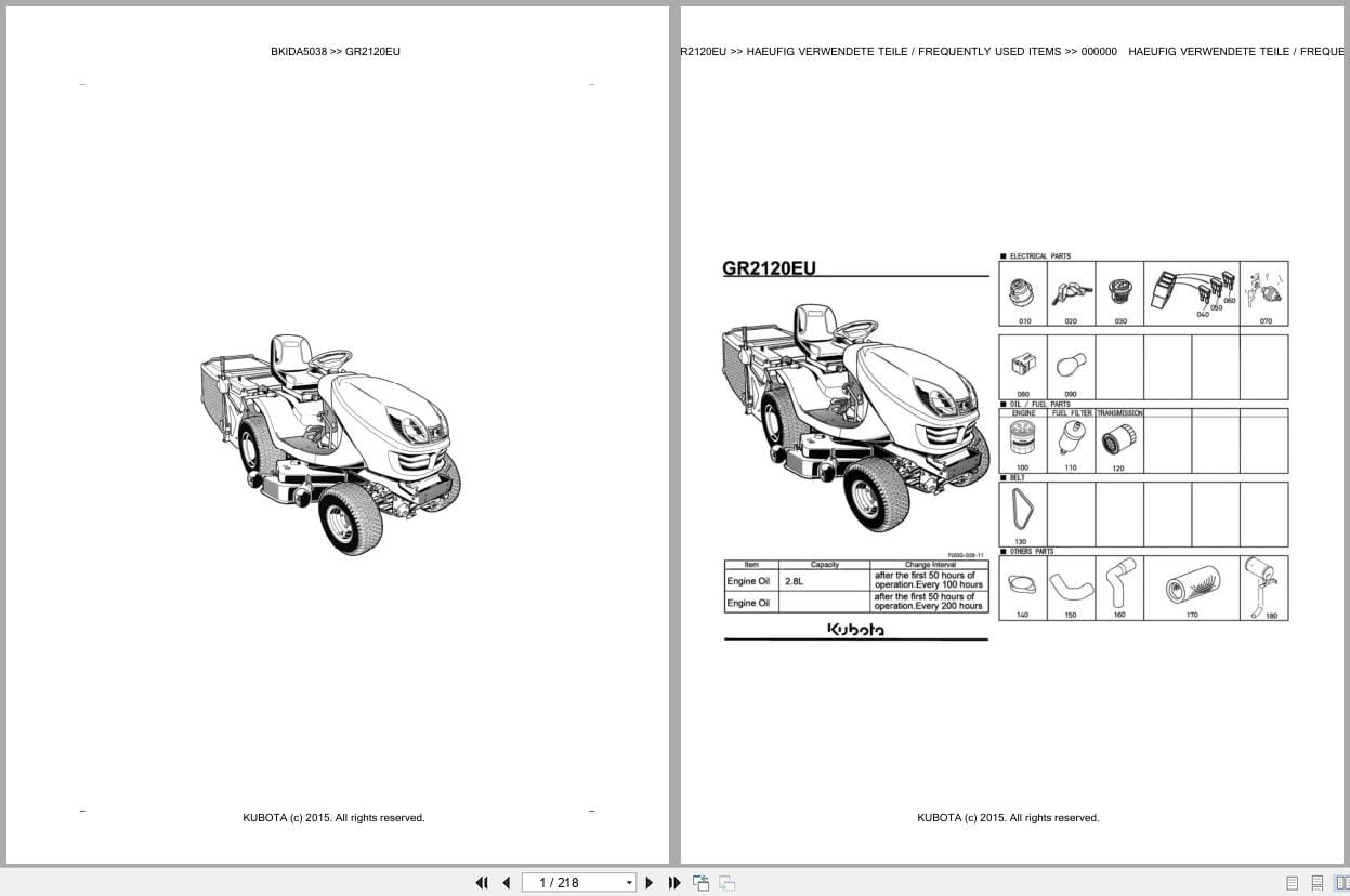 Kubota Tractor GR2120EU Parts Catalog EN DE (1)