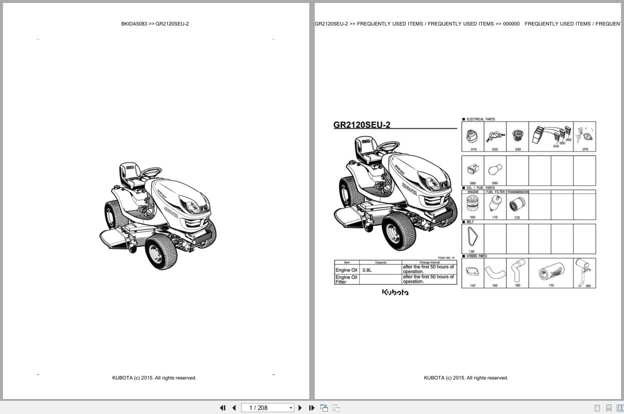 Kubota Tractor GR2120SEU 2 Parts Catalog EN DE (1)