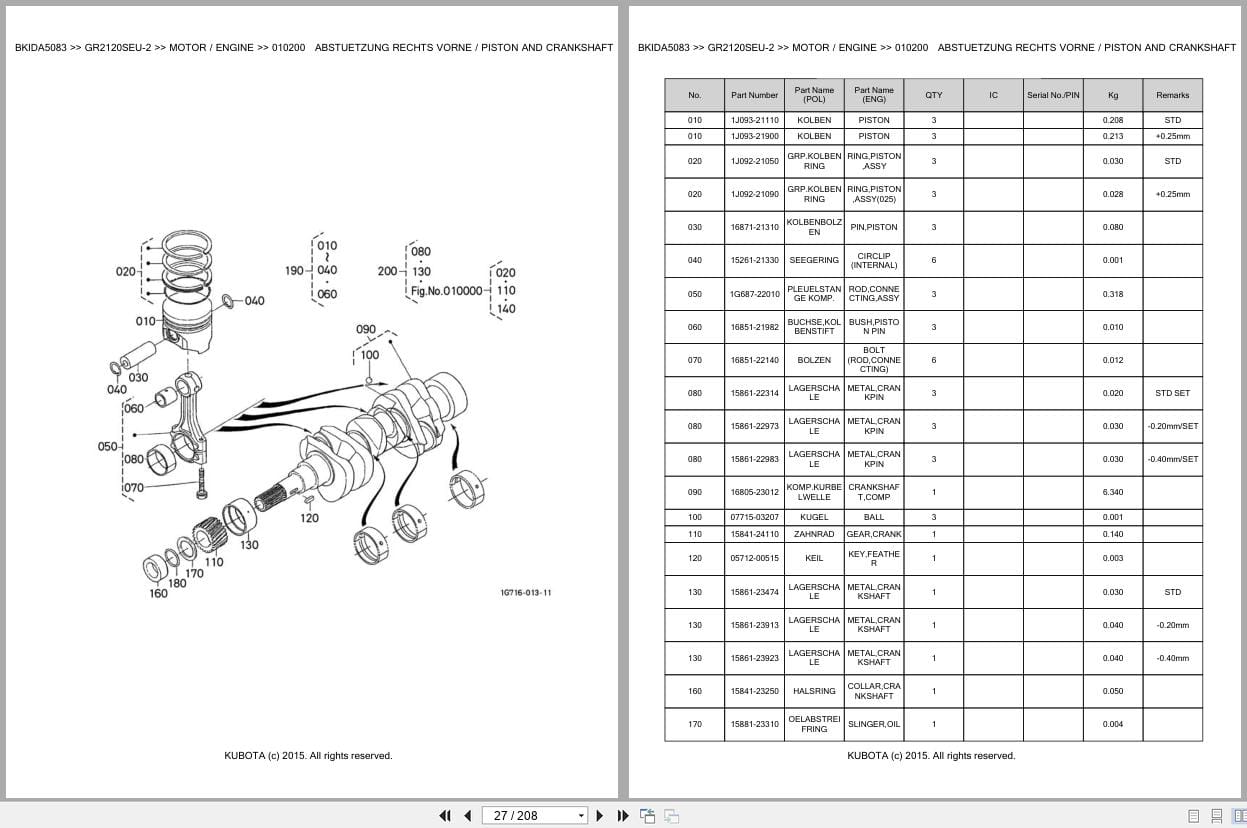Kubota Tractor GR2120SEU 2 Parts Catalog EN DE (2)
