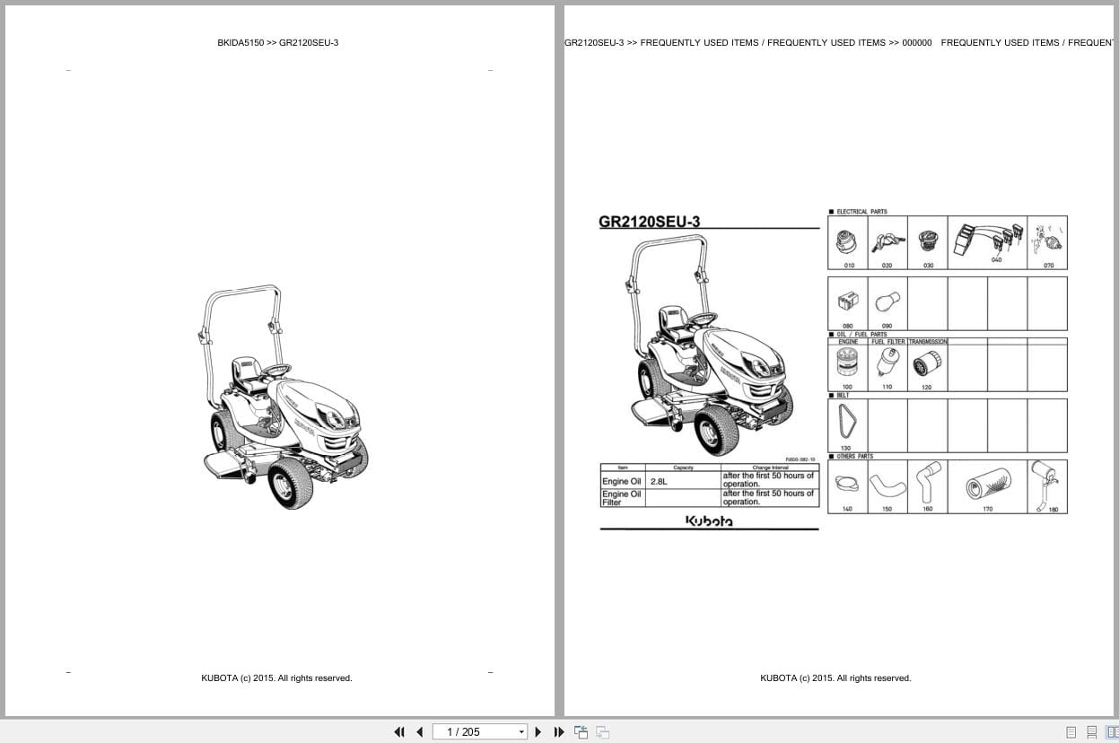 Kubota Tractor GR2120SEU 3 Parts Catalog EN DE (1)