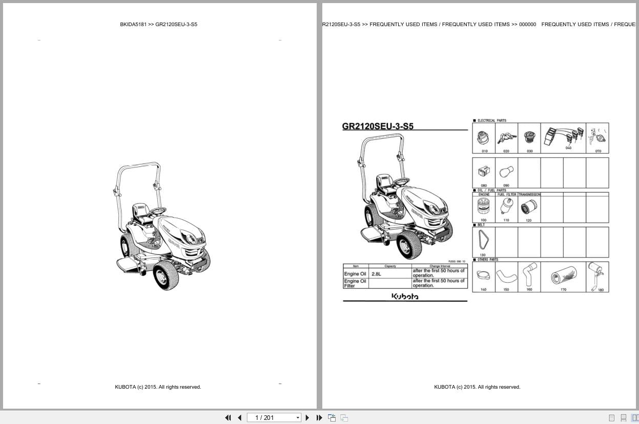Kubota Tractor GR2120SEU 3 S5 Parts Catalog EN DE (1)