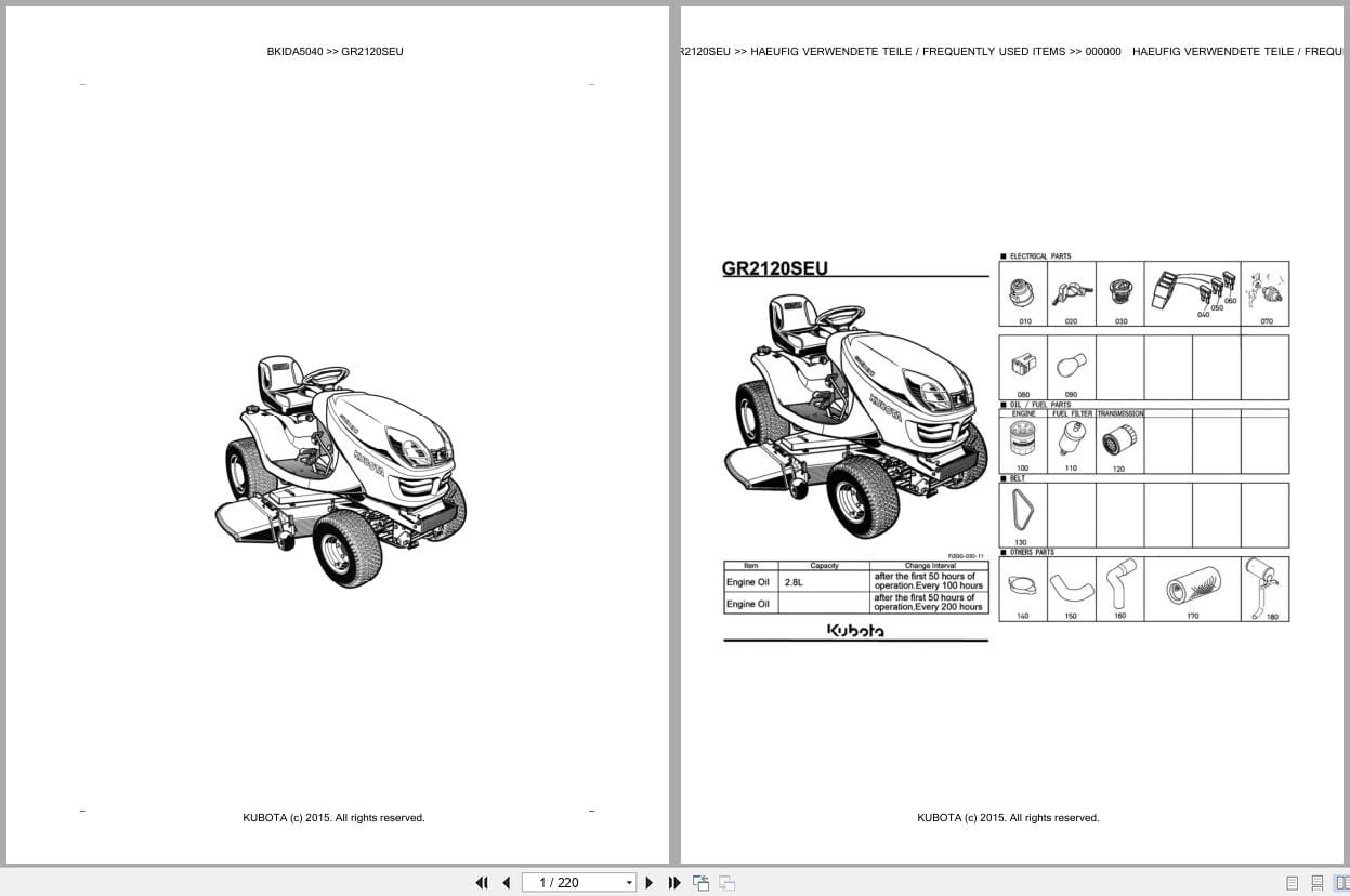 Kubota Tractor GR2120SEU Parts Catalog EN DE (1)
