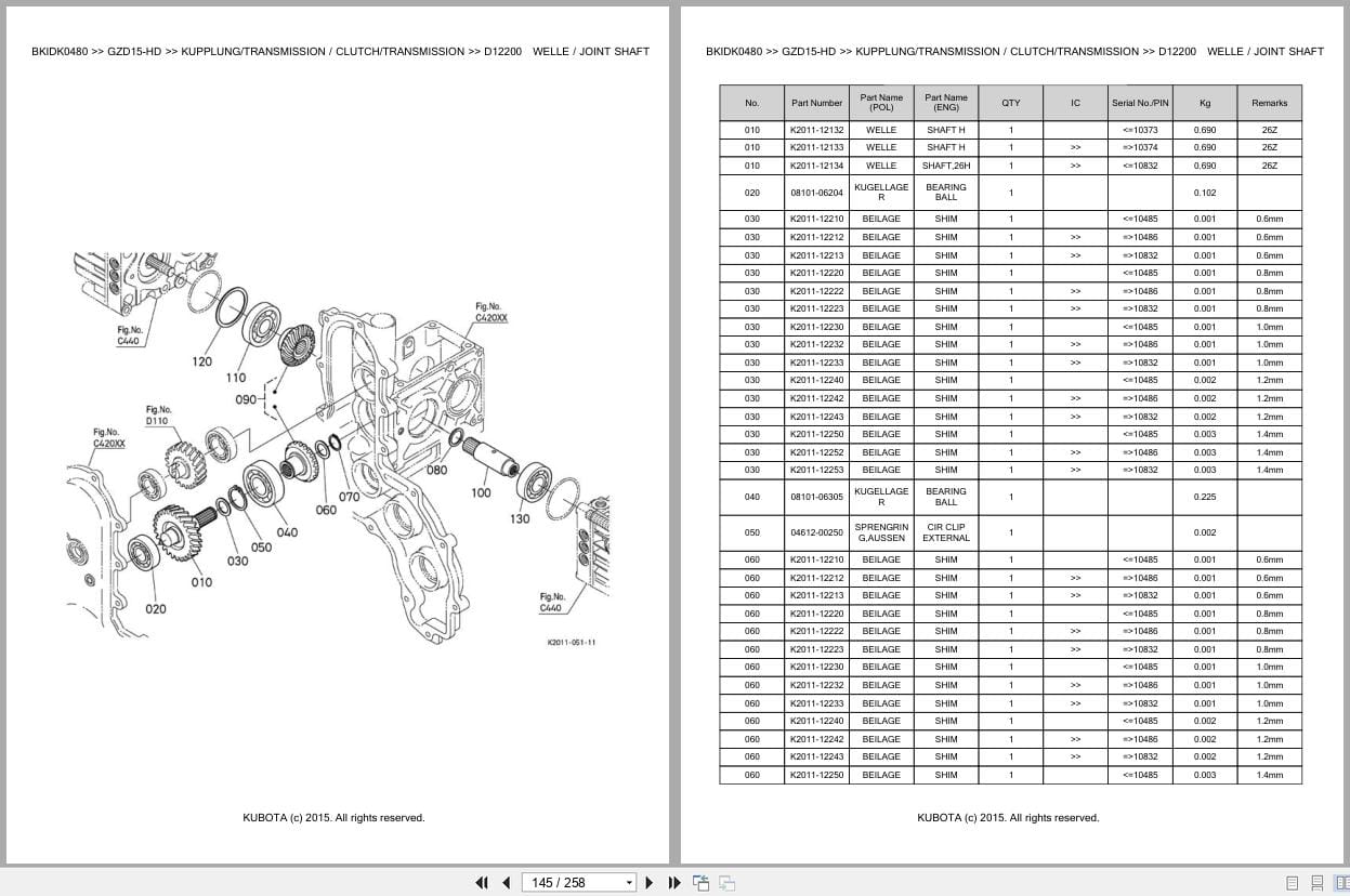 Kubota Tractor GZD15 HD Parts Catalog EN DE (2)