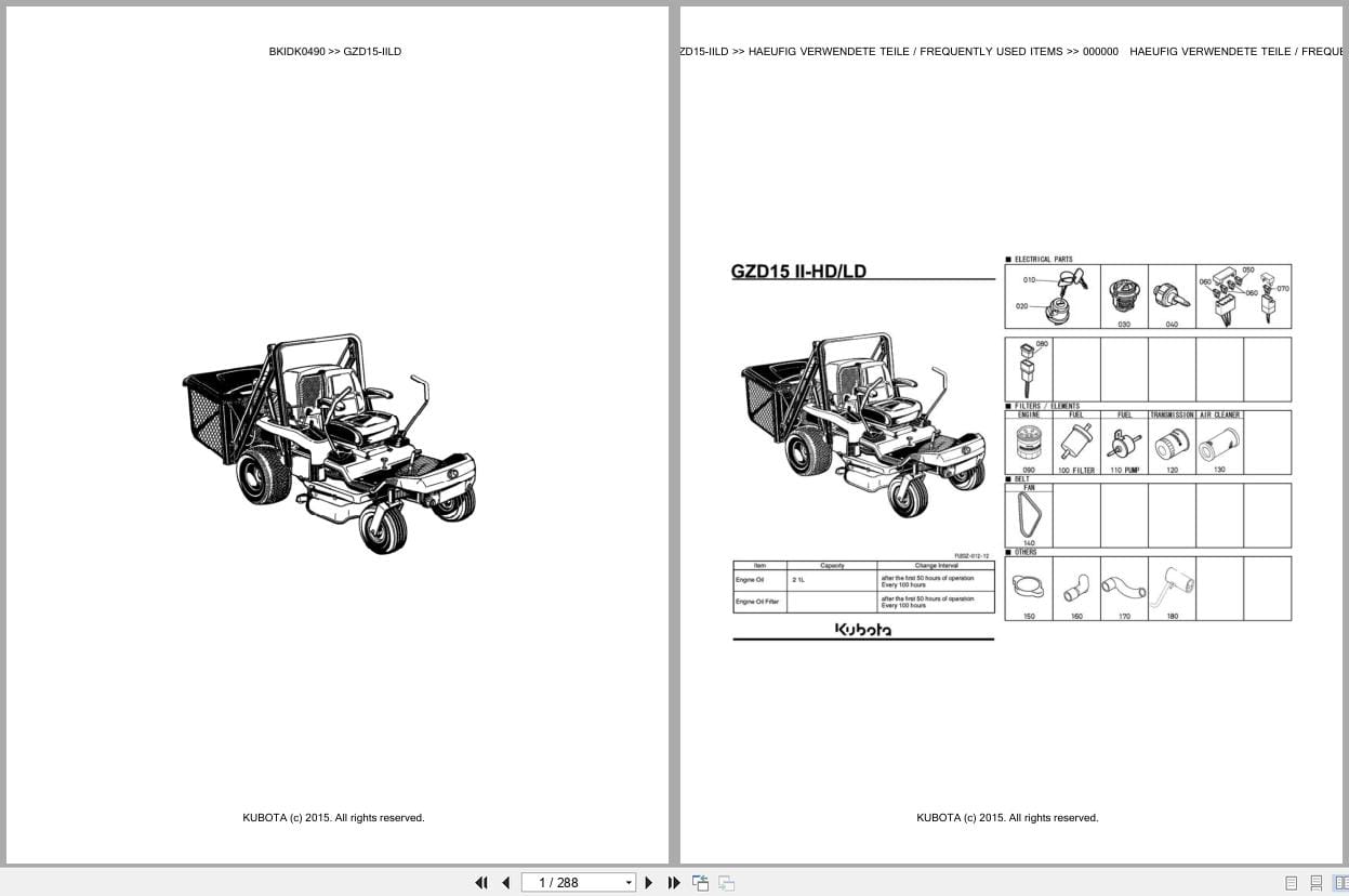 Kubota Tractor GZD15 IILD Parts Catalog EN DE (1)