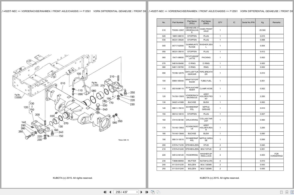 Kubota Tractor L1 452DT NEC Parts Catalog EN DE (2)