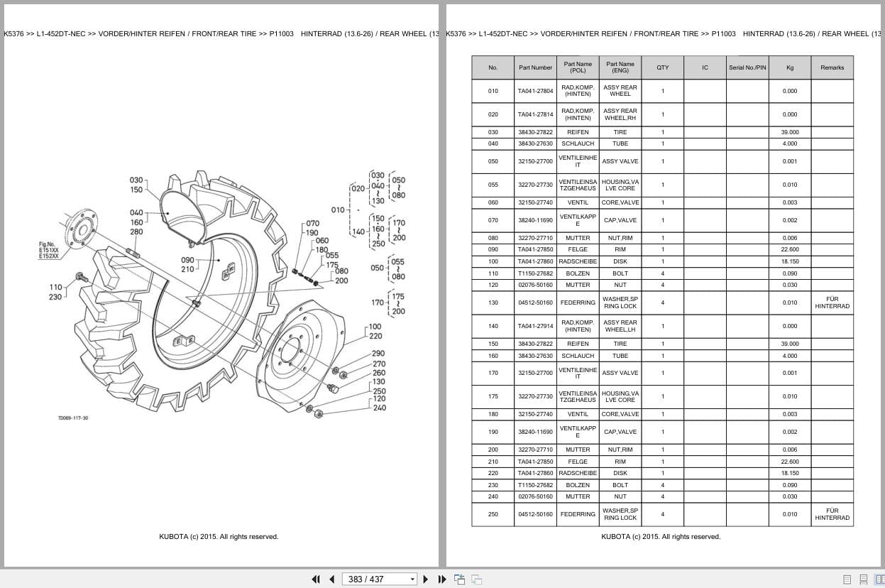 Kubota Tractor L1 452DT NEC Parts Catalog EN DE (3)