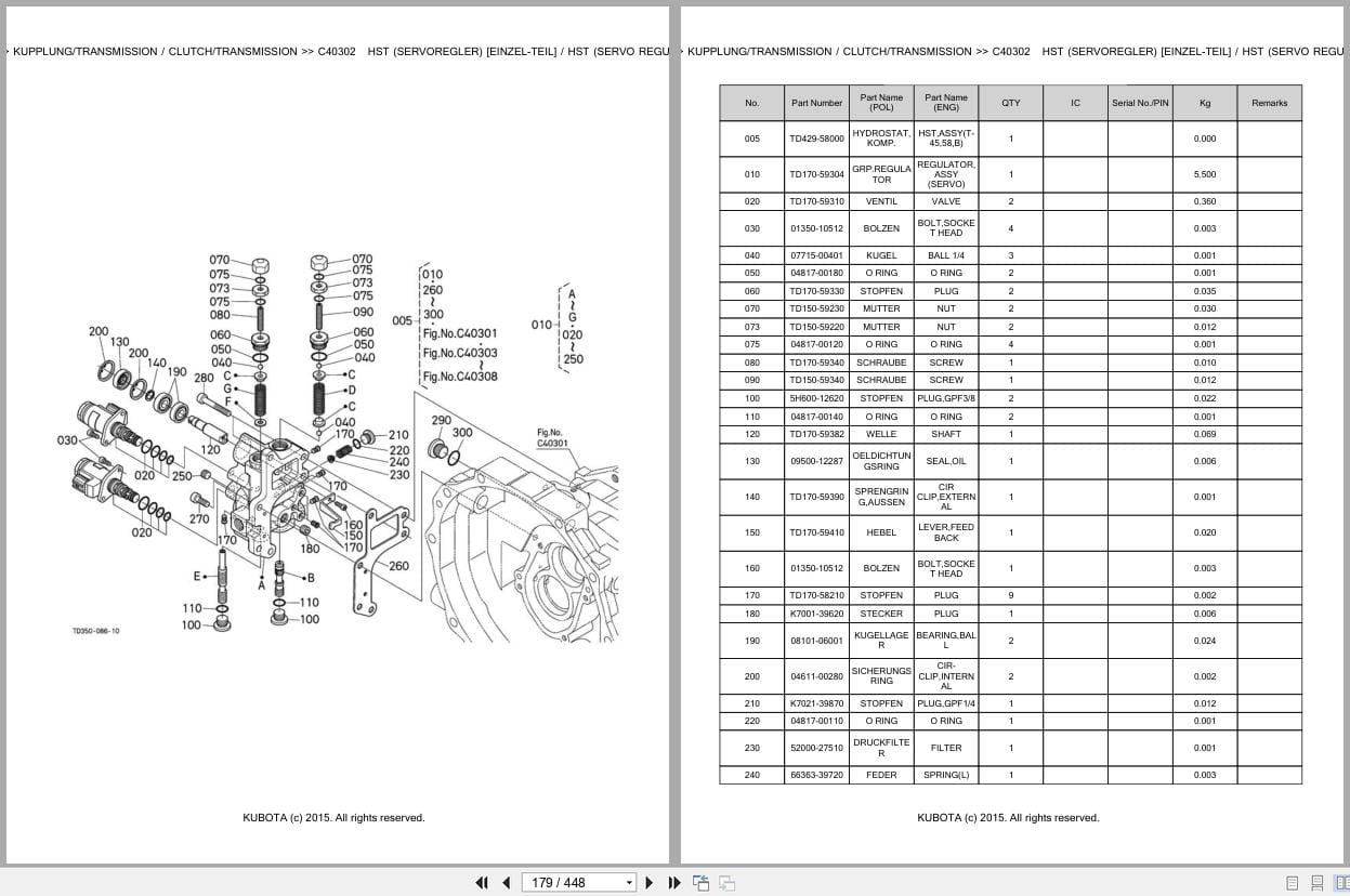 Kubota Tractor L1 452HST Parts Catalog EN DE (2)