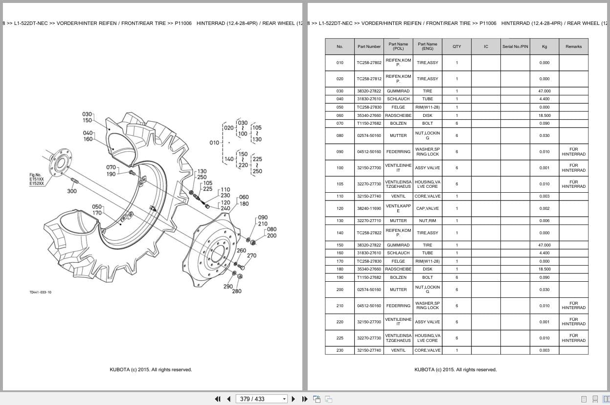 Kubota Tractor L1 522DT NEC Parts Catalog EN DE (3)