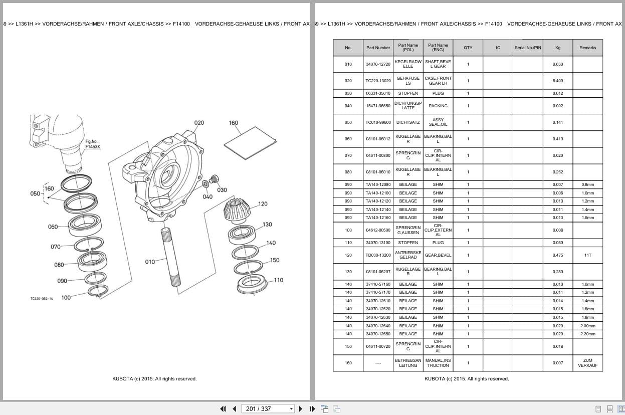 Kubota Tractor L1361H Parts Catalog EN DE (2)