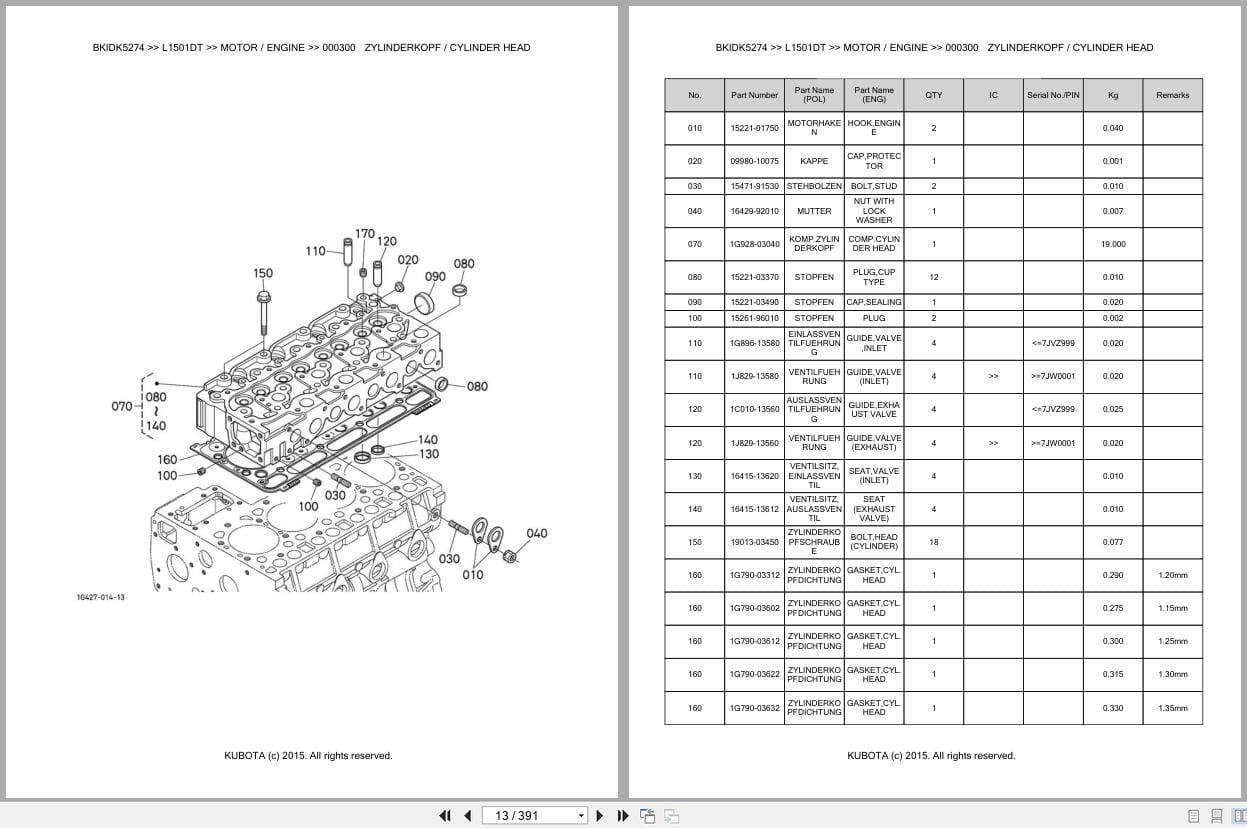Kubota Tractor L1501DT Parts Catalog EN DE (2)