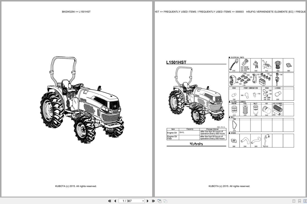 Kubota Tractor L1501HST Parts Catalog EN DE (1)