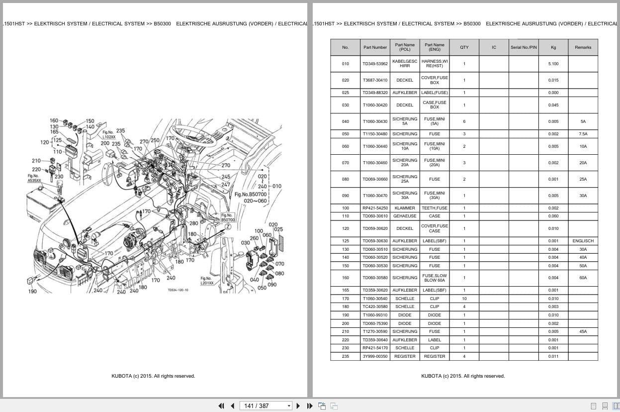 Kubota Tractor L1501HST Parts Catalog EN DE (2)