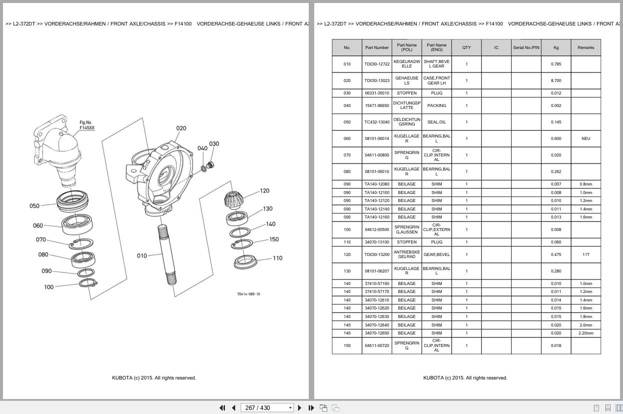 Kubota Tractor L2 372DT Parts Catalog EN DE (2)