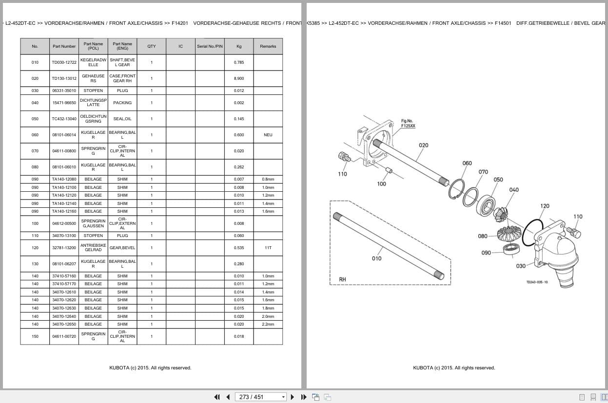 Kubota Tractor L2 452DT EC Parts Catalog EN DE (2)