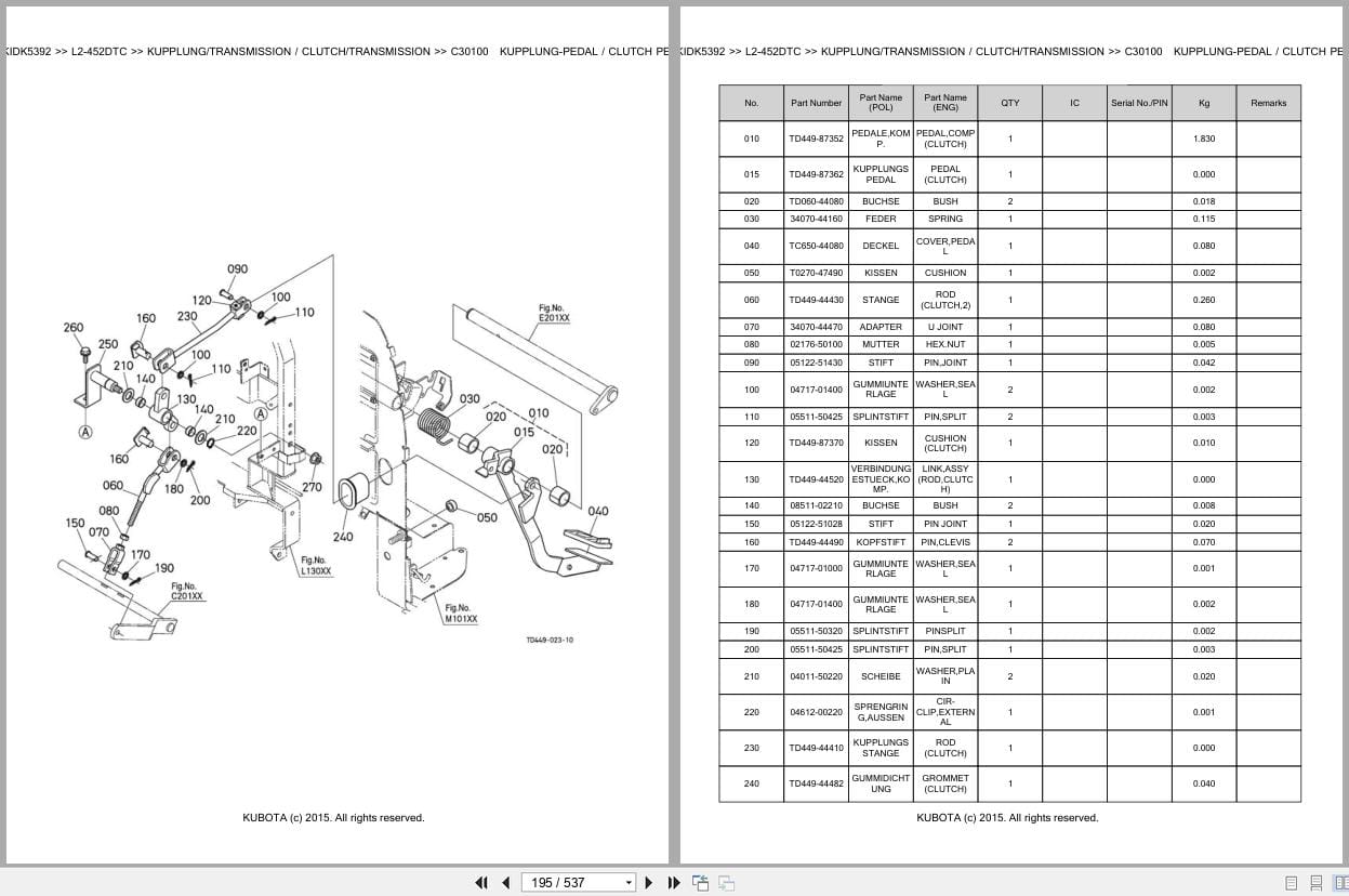 Kubota Tractor L2 452DTC Parts Catalog EN DE (2)