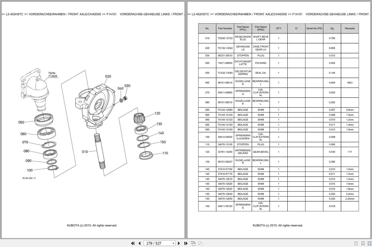 Kubota Tractor L2 452HSTC Parts Catalog EN DE (2)