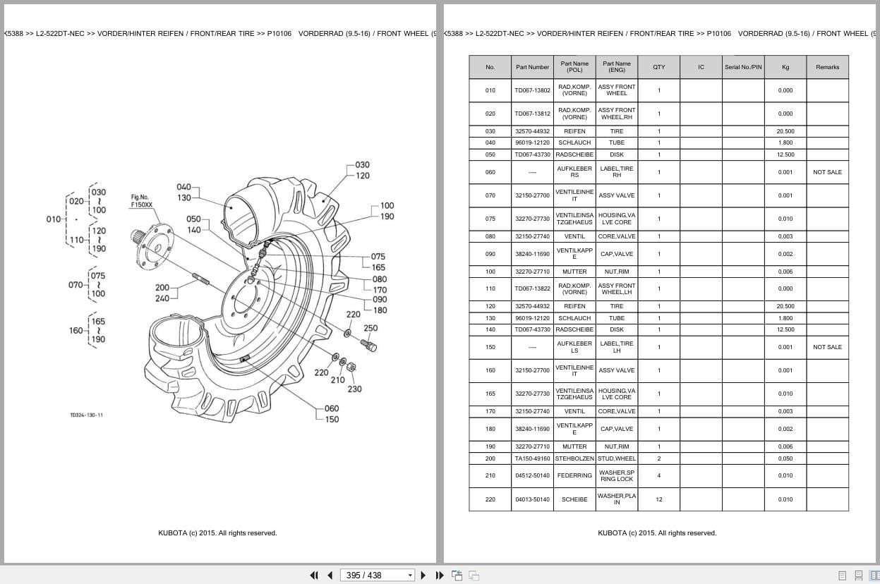 Kubota Tractor L2 522DT NEC Parts Catalog EN DE (2)