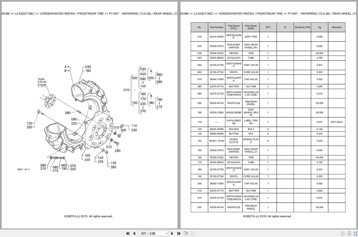 Kubota Tractor L2 522DT NEC Parts Catalog EN DE (3)