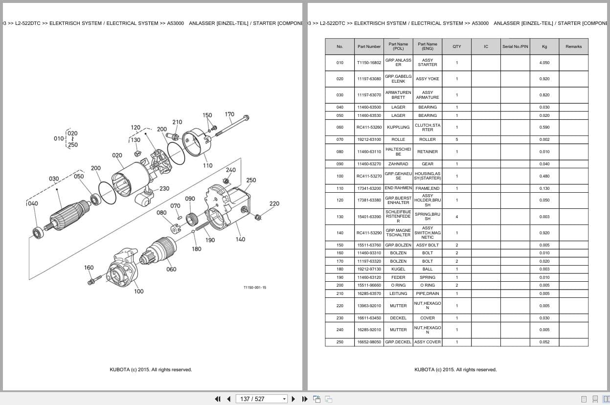 Kubota Tractor L2 522DTC Parts Catalog EN DE (2)