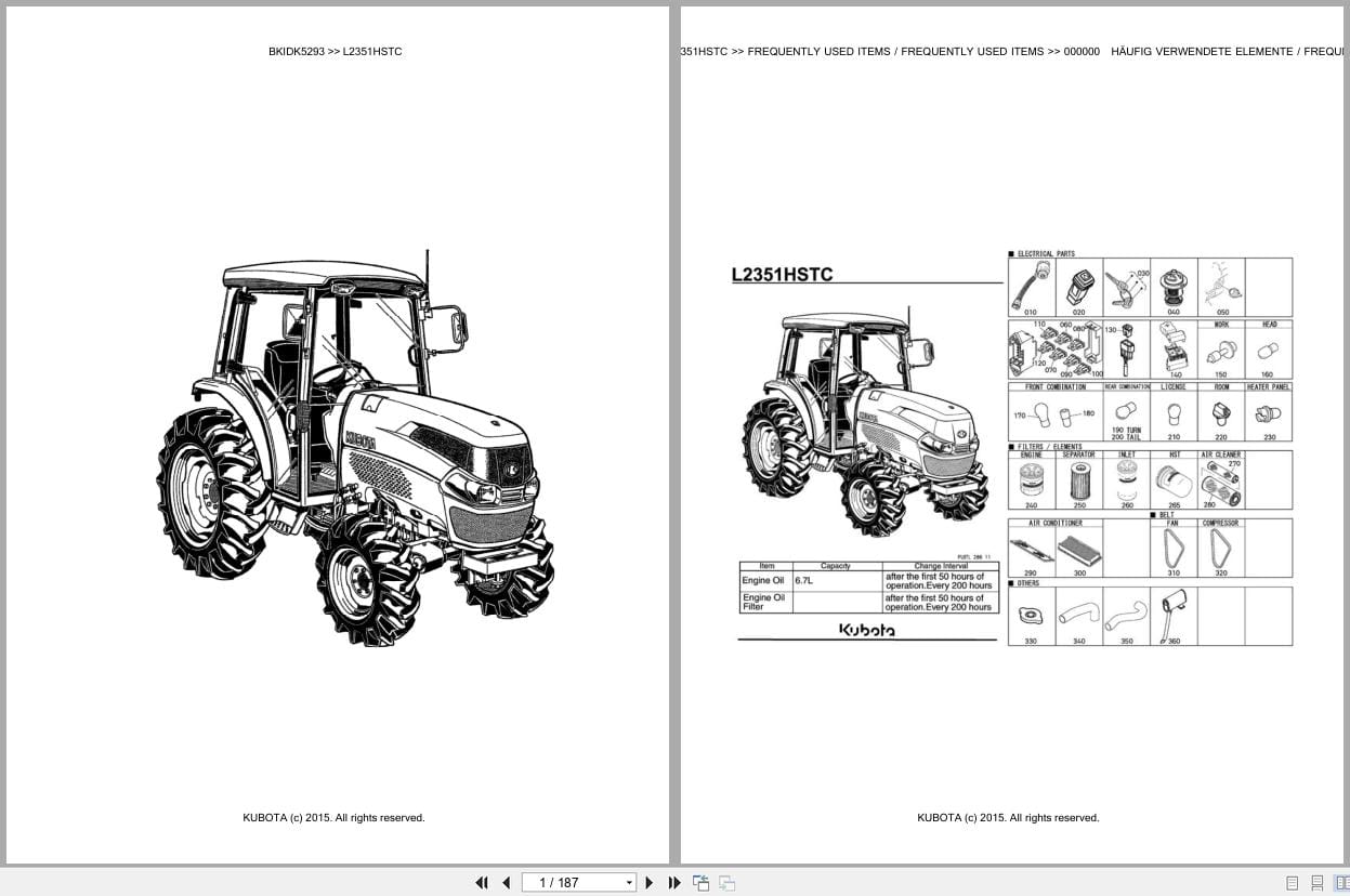 Kubota Tractor L2351HSTC Parts Catalog EN DE (1)