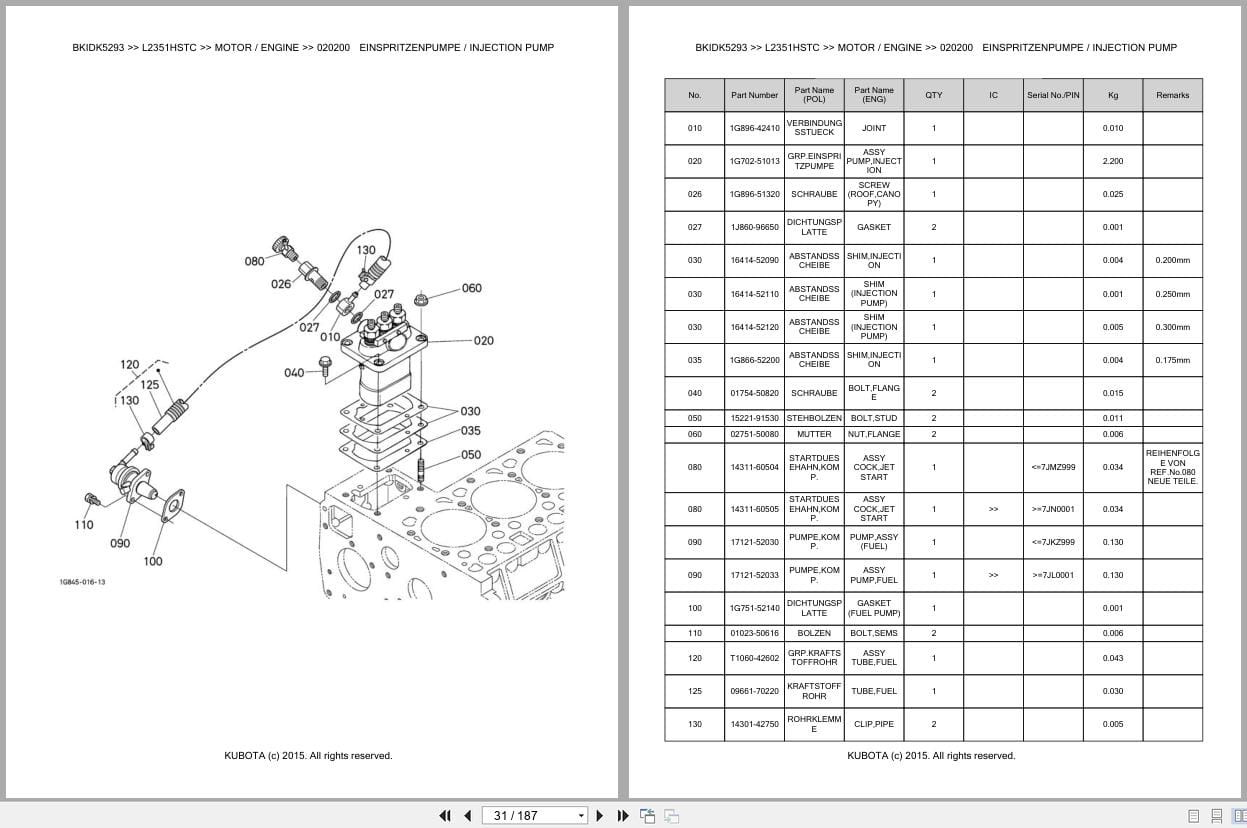 Kubota Tractor L2351HSTC Parts Catalog EN DE (2)