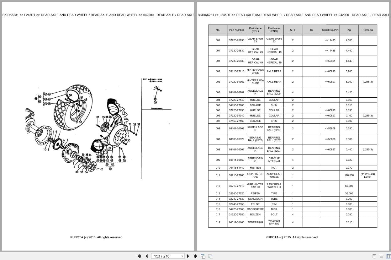 Kubota Tractor L245DT Parts Catalog EN DE (2)