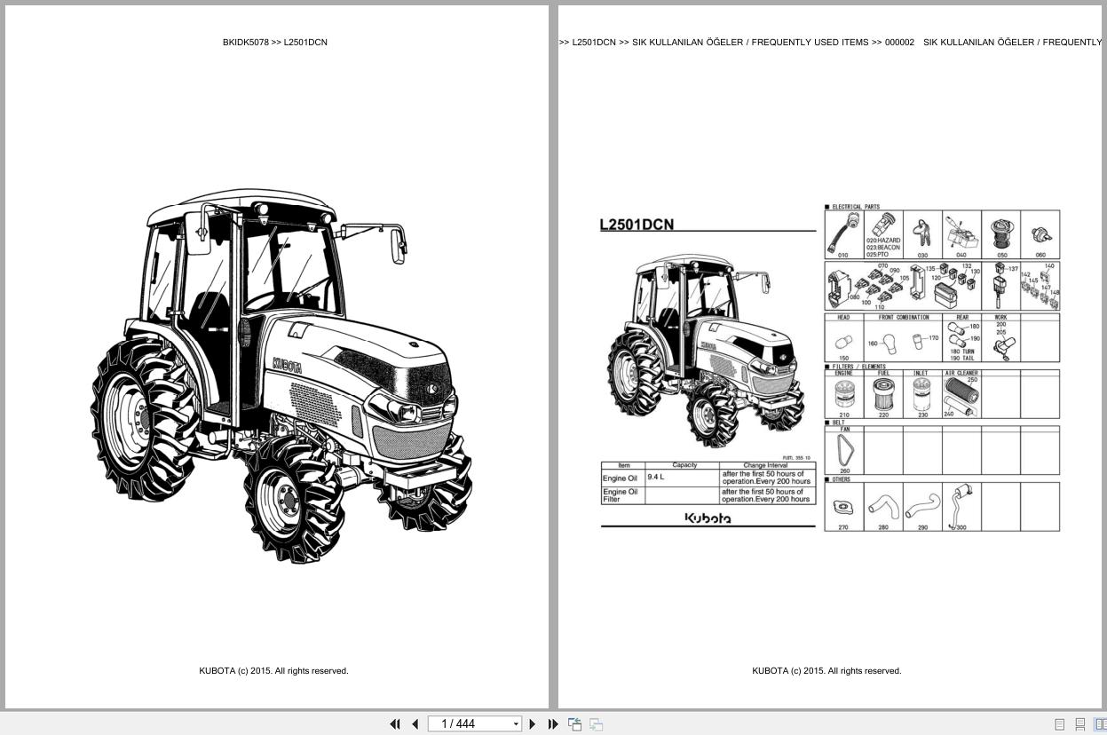 Kubota Tractor L2501DCN Spare Parts Catalog EN TR (1)