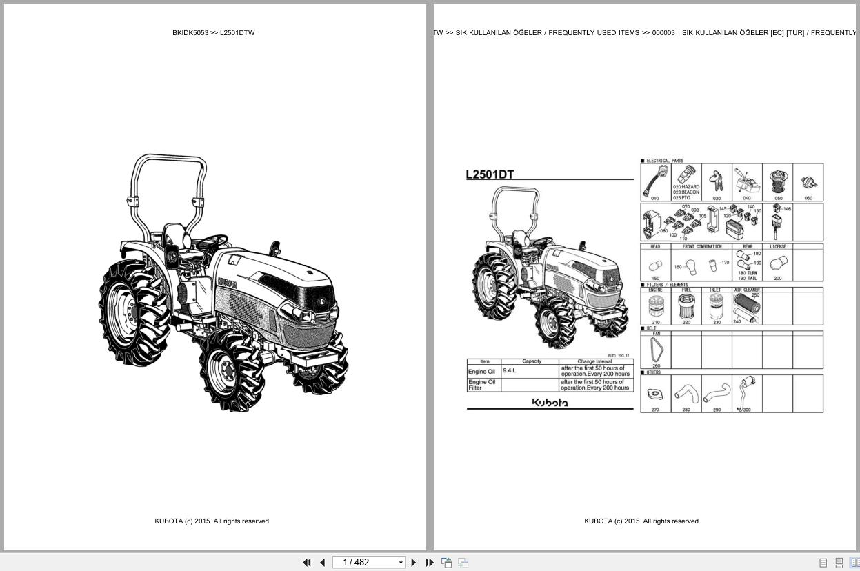 Kubota Tractor L2501DTW Spare Parts Catalog EN TR (1)