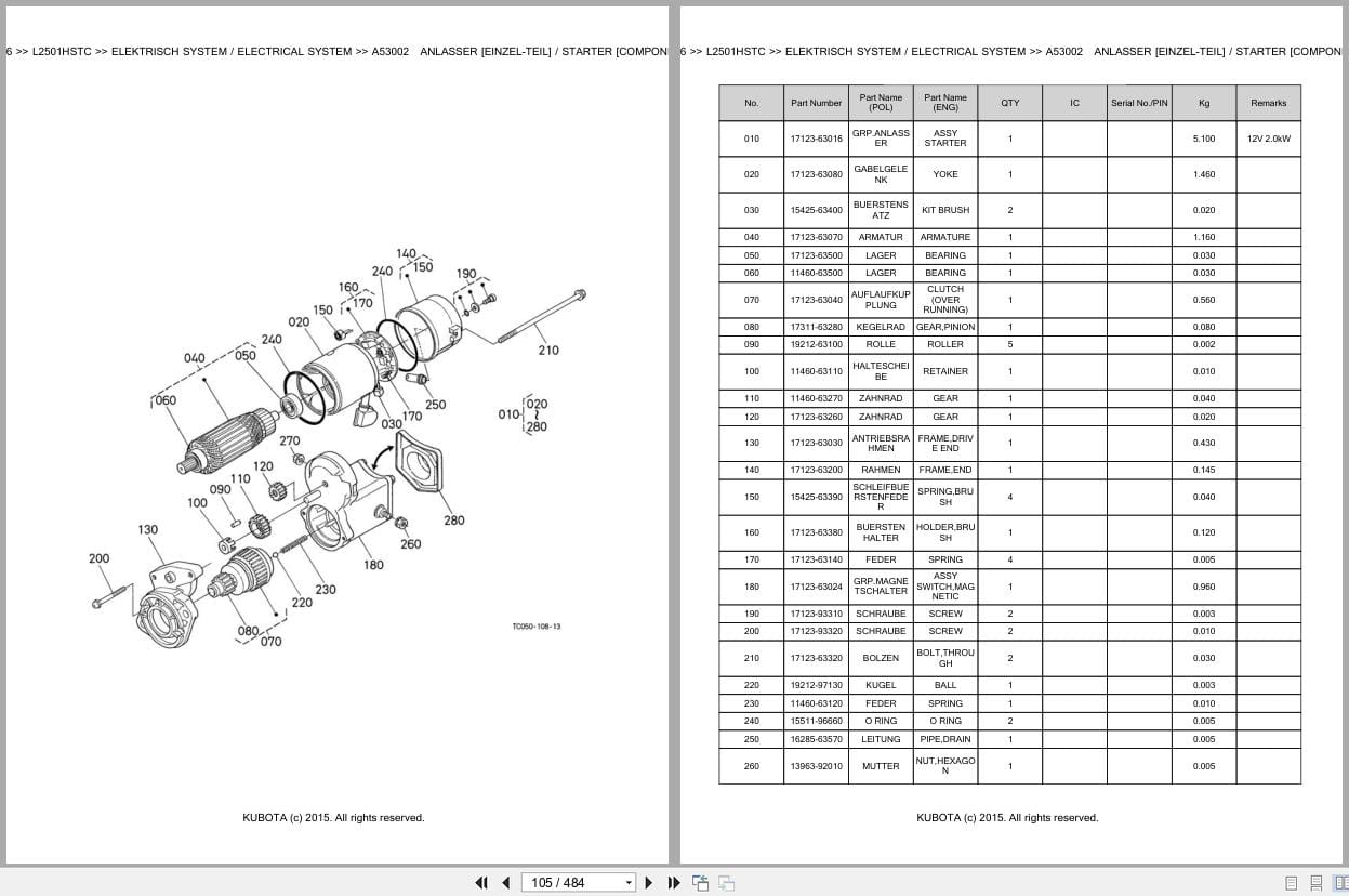 Kubota Tractor L2501HSTC Parts Catalog EN DE (2)