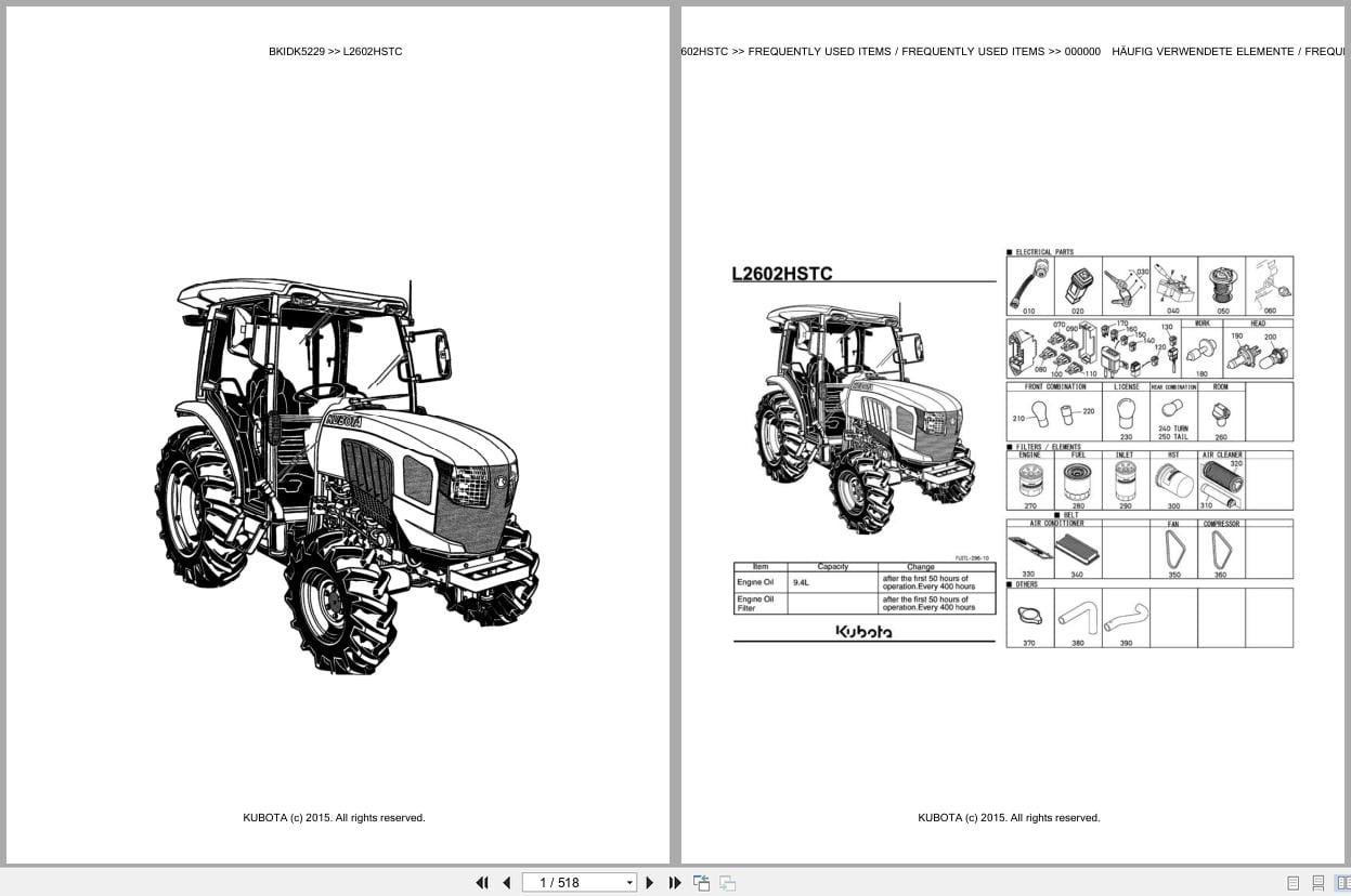 Kubota Tractor L2602HSTC Parts Catalog EN DE (1)