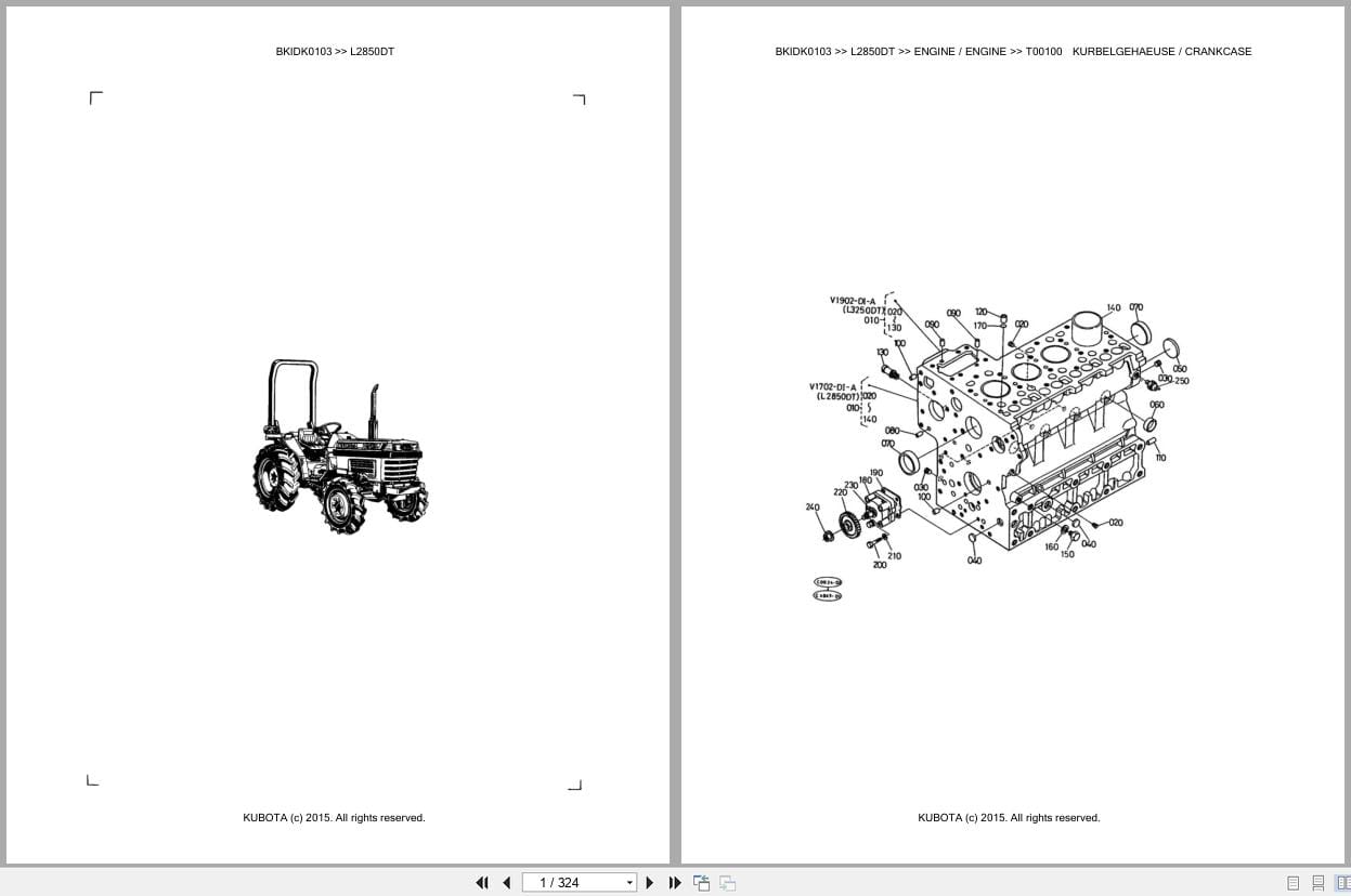 Kubota Tractor L2850DT Parts Catalog EN DE (1)