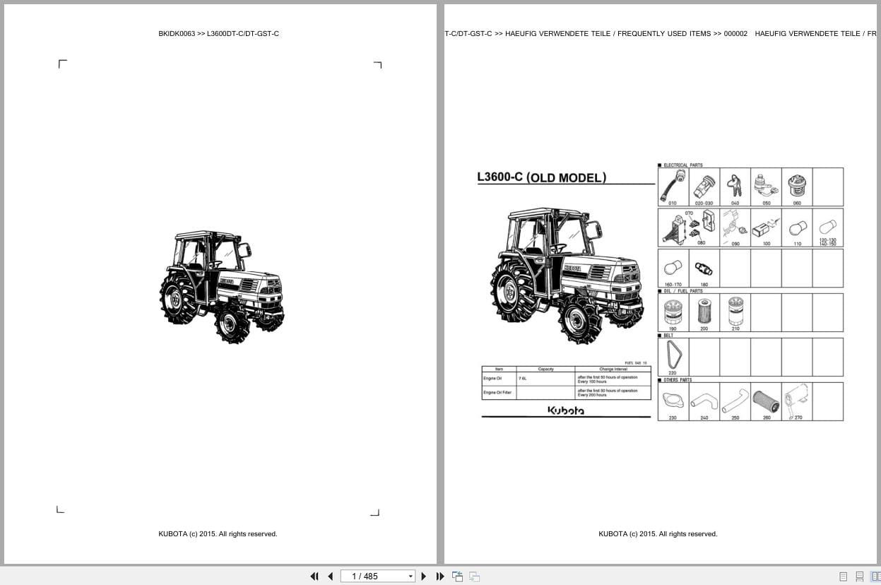 Kubota Tractor L3600DT C L3600DT GST C Parts Catalog EN DE (1)