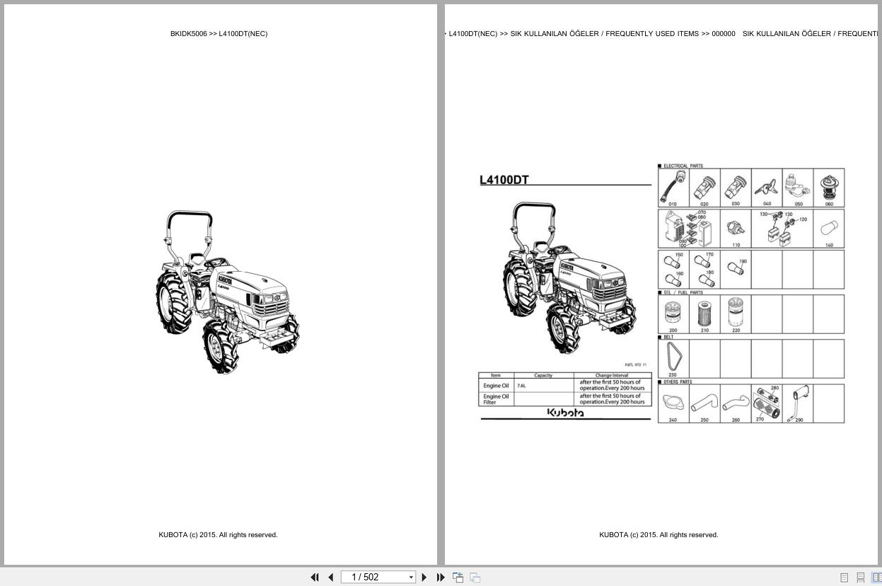 Kubota Tractor L4100DT L4100DT NEC Spare Parts Catalog EN TR (1)