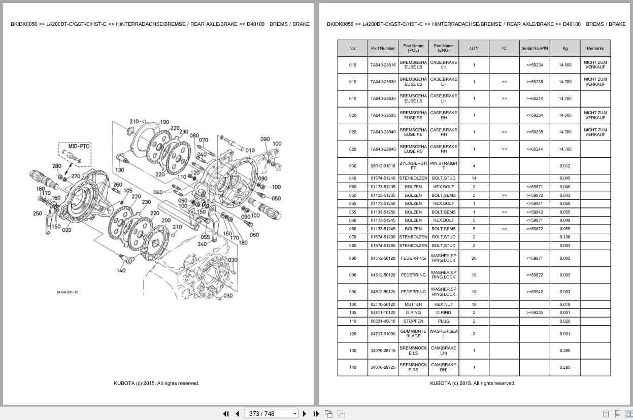 Kubota Tractor L4200DT C L4200GST C L4200HST C Parts Catalog EN DE (2)