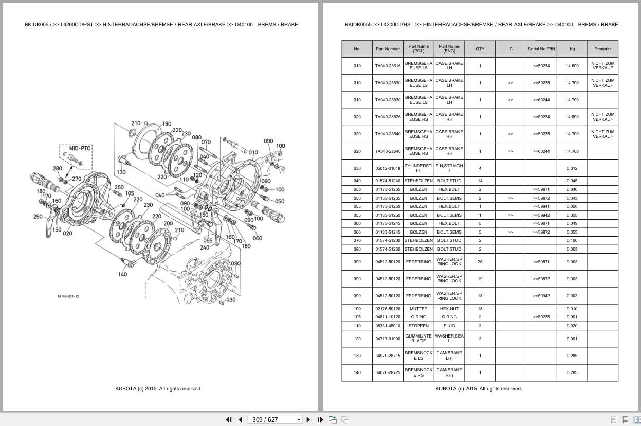 Kubota Tractor L4200DT L4200HST Parts Catalog EN DE (2)