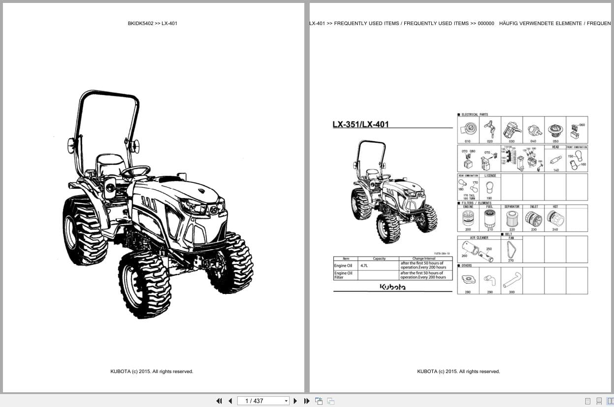Kubota Tractor LX 401 Parts Catalog EN DE (1)