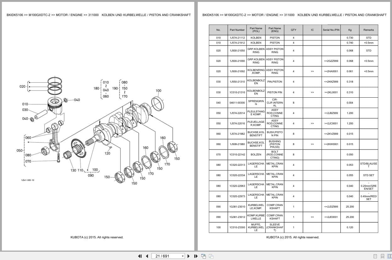 Kubota Tractor M100GXDTC 2 Parts Catalog EN DE (2)