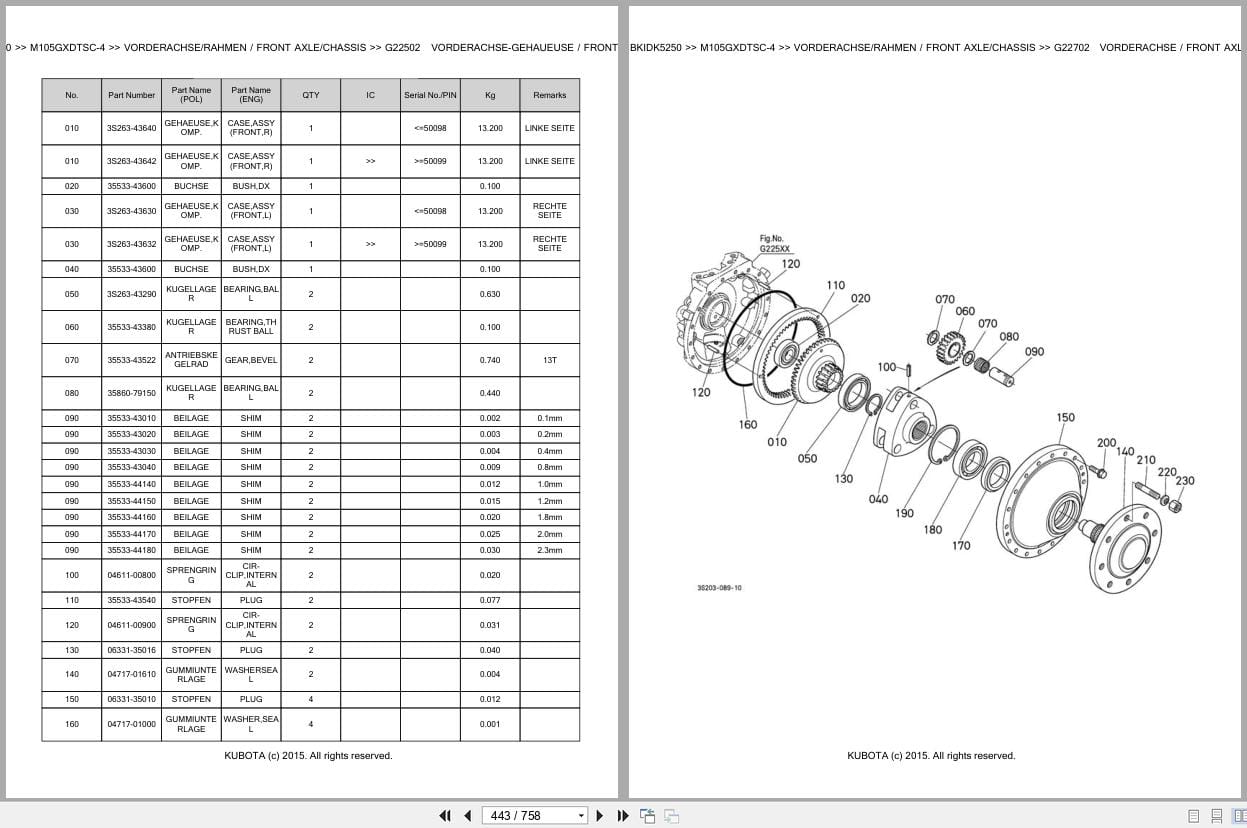 Kubota Tractor M105GXDTSC 4 Parts Catalog EN DE (3)