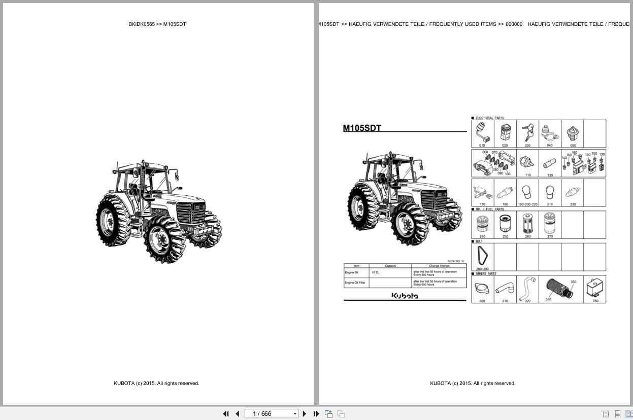 Kubota Tractor M105SDT Parts Catalog EN DE (1)
