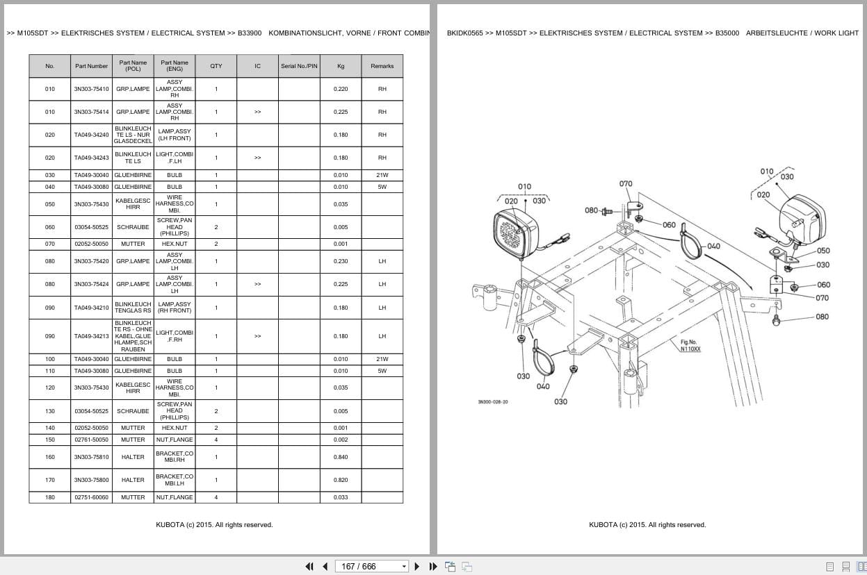 Kubota Tractor M105SDT Parts Catalog EN DE (2)