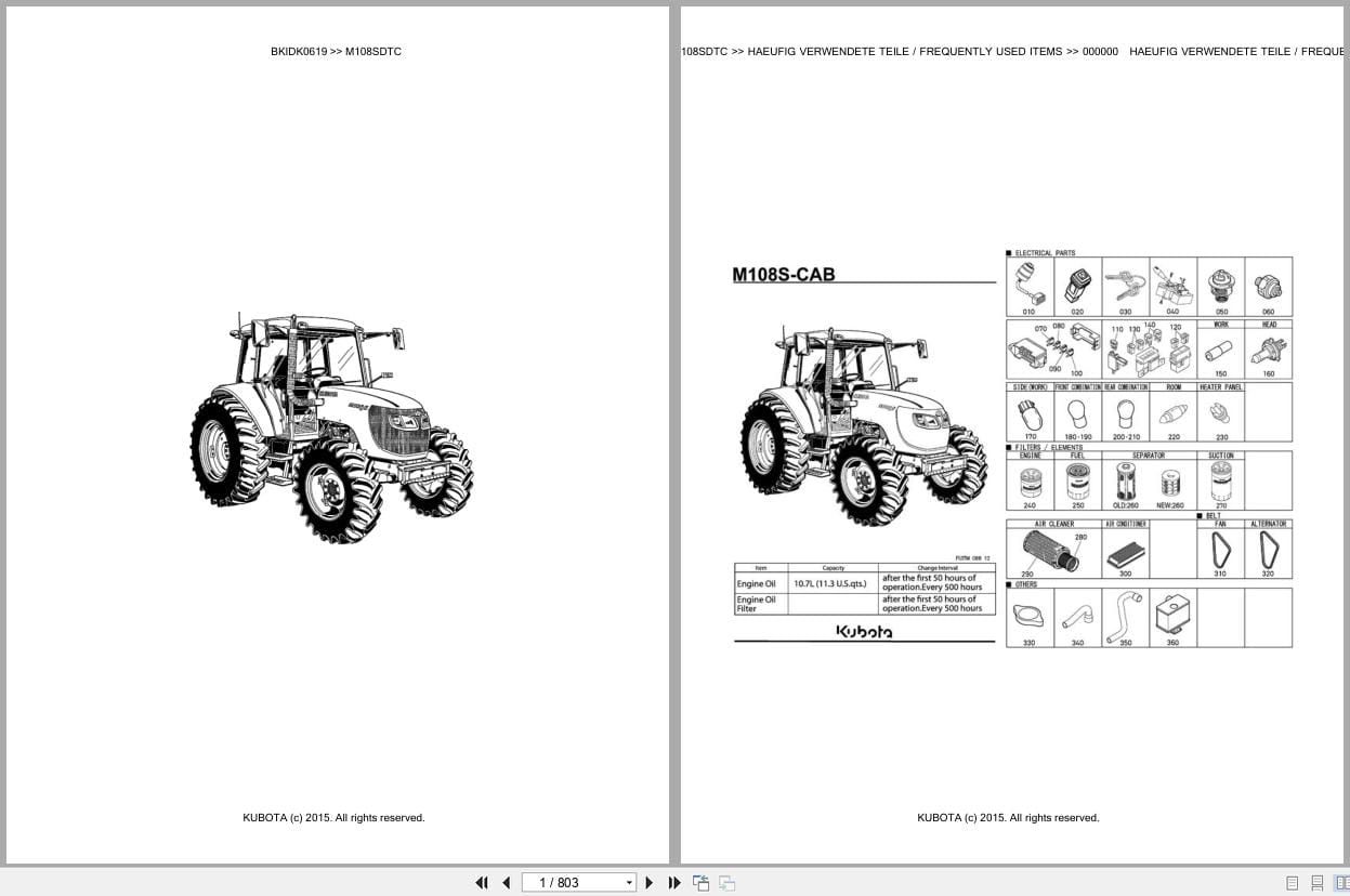 Kubota Tractor M108SDTC Parts Catalog EN DE (1)