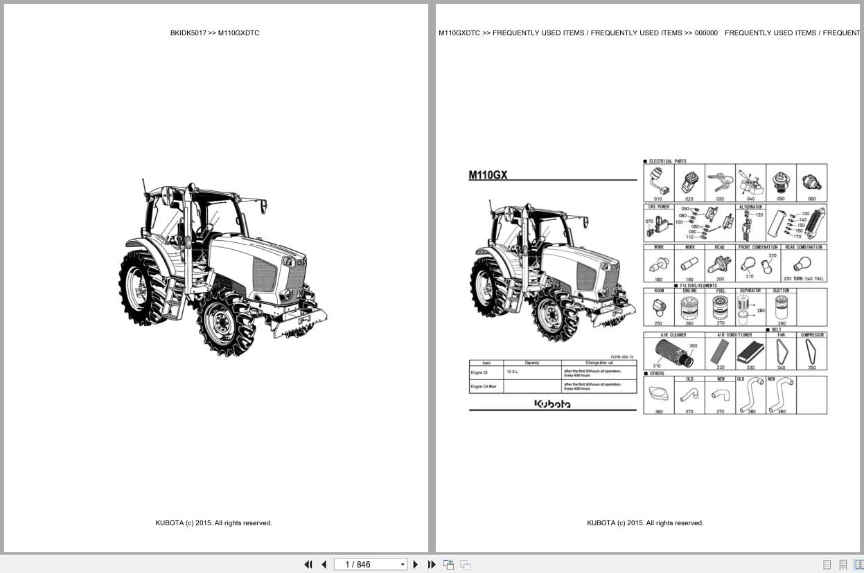 Kubota Tractor M110GXDTC Parts Catalog EN DE (1)