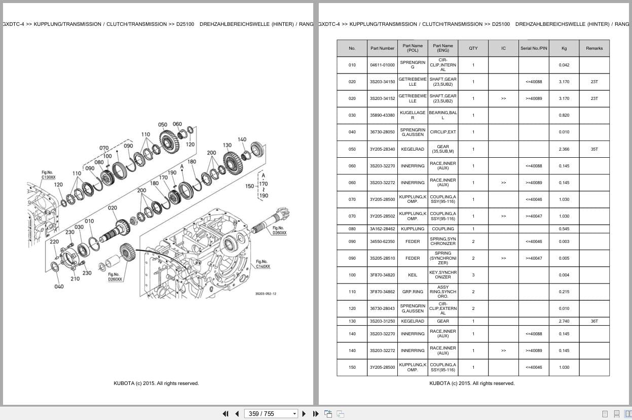 Kubota Tractor M115GXDTC 4 Parts Catalog EN DE (2)