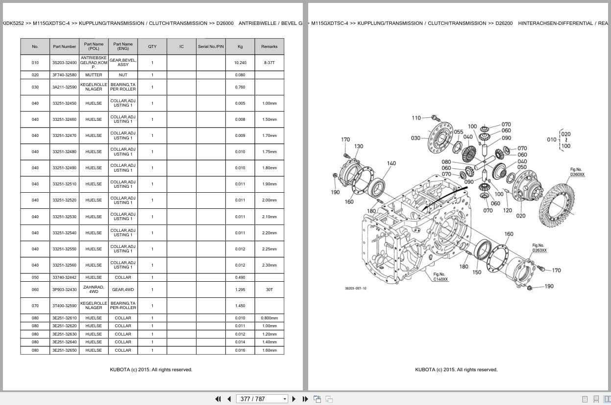Kubota Tractor M115GXDTSC 4 Parts Catalog EN DE (2)