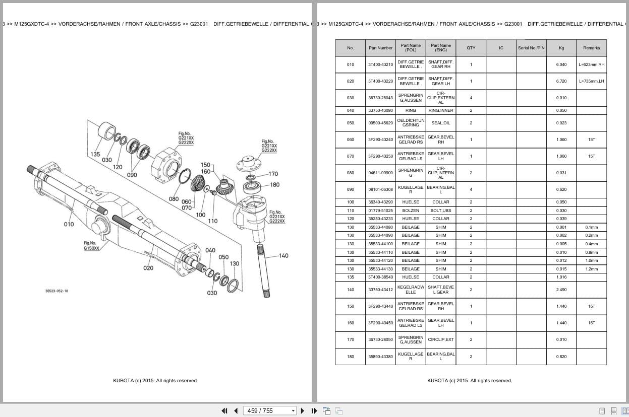 Kubota Tractor M125GXDTC 4 Parts Catalog EN DE (3)