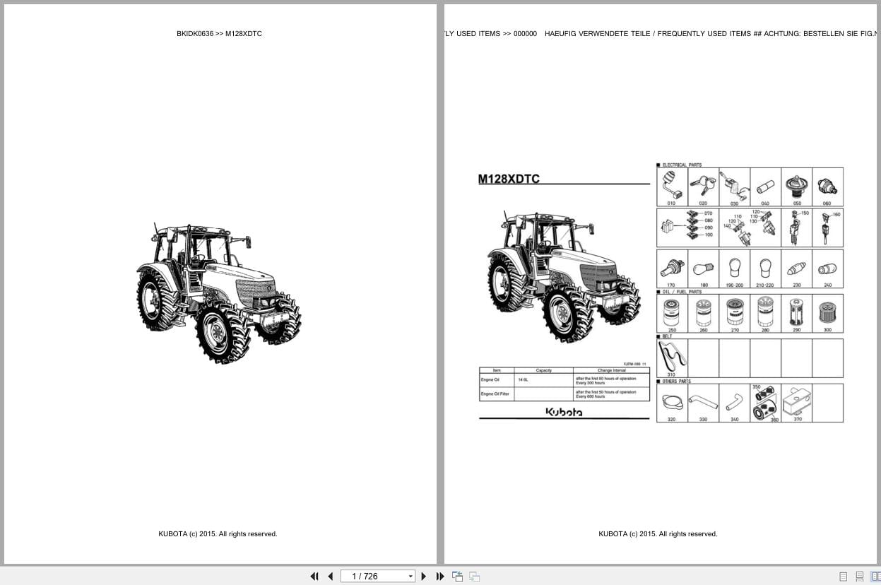 Kubota Tractor M128XDTC Parts Catalog EN DE (1)