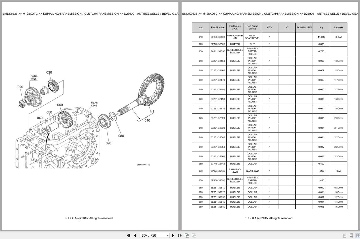 Kubota Tractor M128XDTC Parts Catalog EN DE (2)