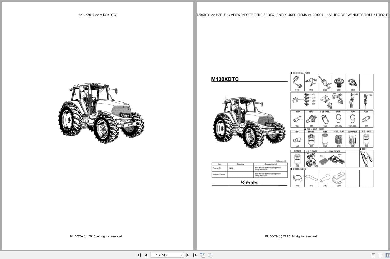 Kubota Tractor M130XDTC Parts Catalog EN DE (1)